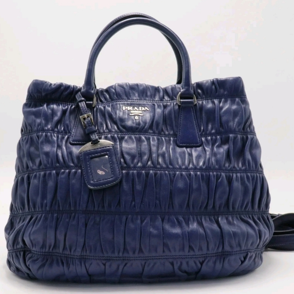 PRADA GAUFRE DOUBLE ZIP BLUETTE SATCHEL/SHOULDER/CROSSBODY